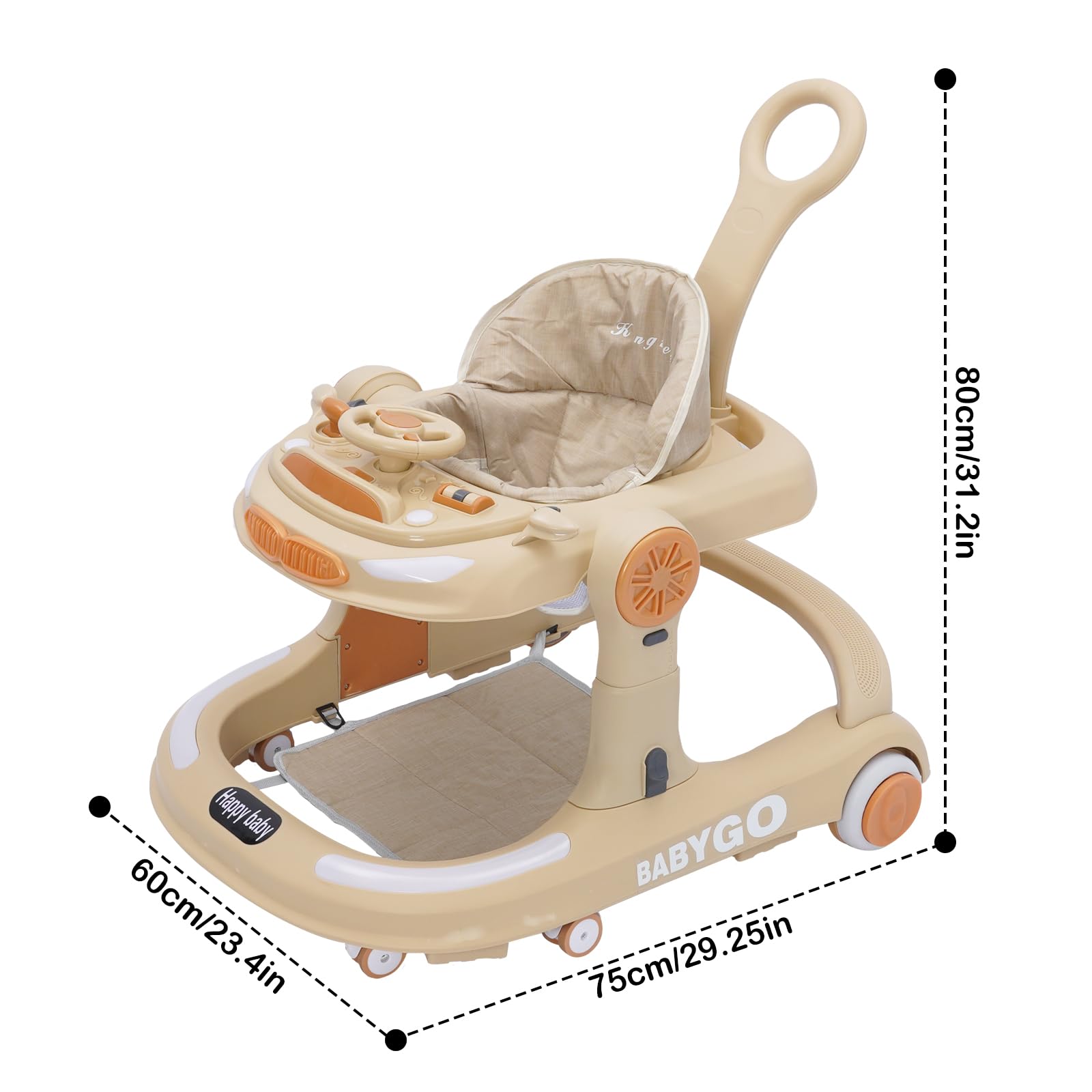 Girello Bambini 4 in 1, Girello Pieghevole con Altezza Regolabili, Baby Walker con Vassoio Musicale, Tappetino e Freno, Design Anti-Ccollisione, Primi Passi per Bambini 6-18 Mesi