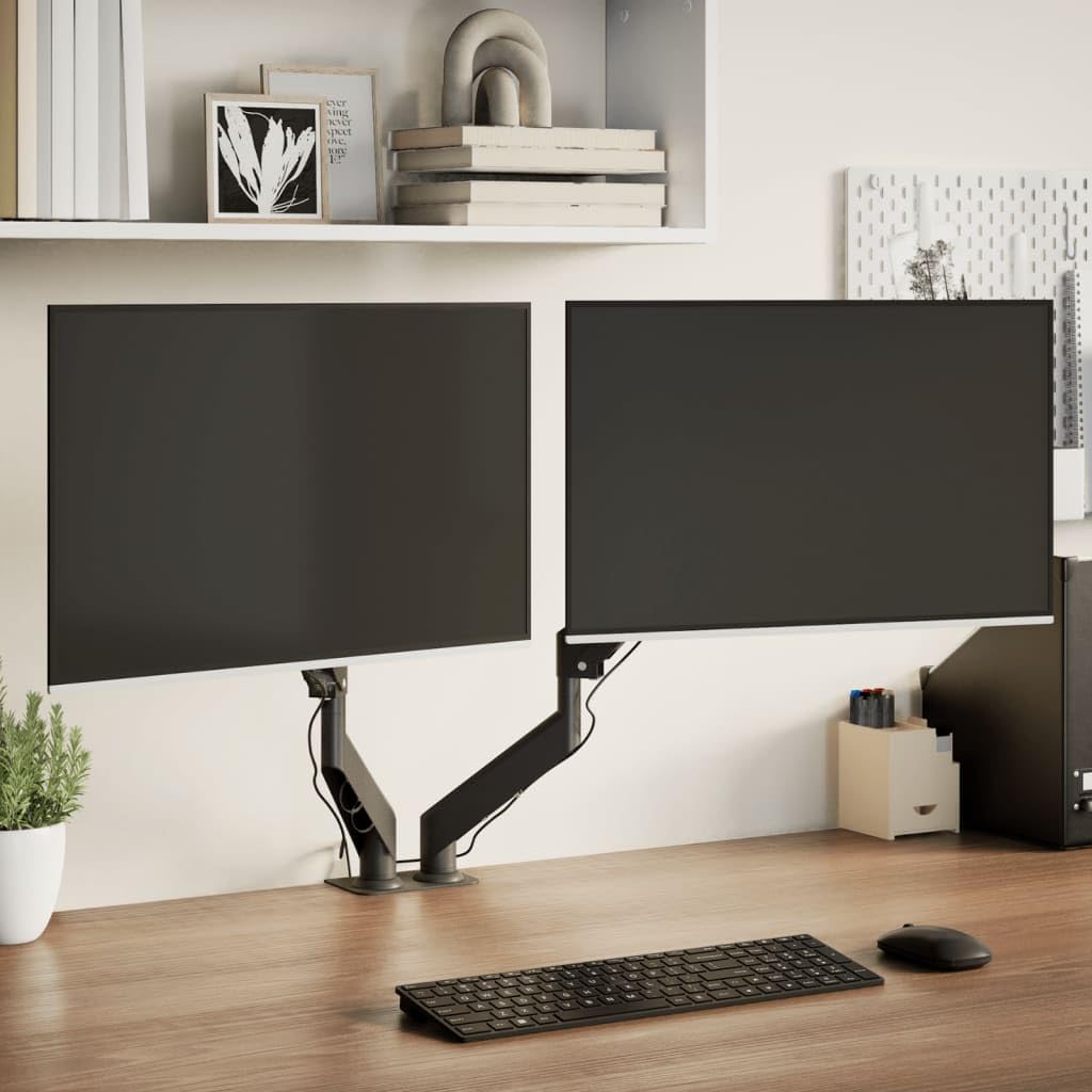 Braccio doppio monitor per schermi da 27 pollici con molla a gas, regolabile in altezza, orientabile, inclinabile, girevole, estensibile, universale, compatibile con VESA, supporto stabile in