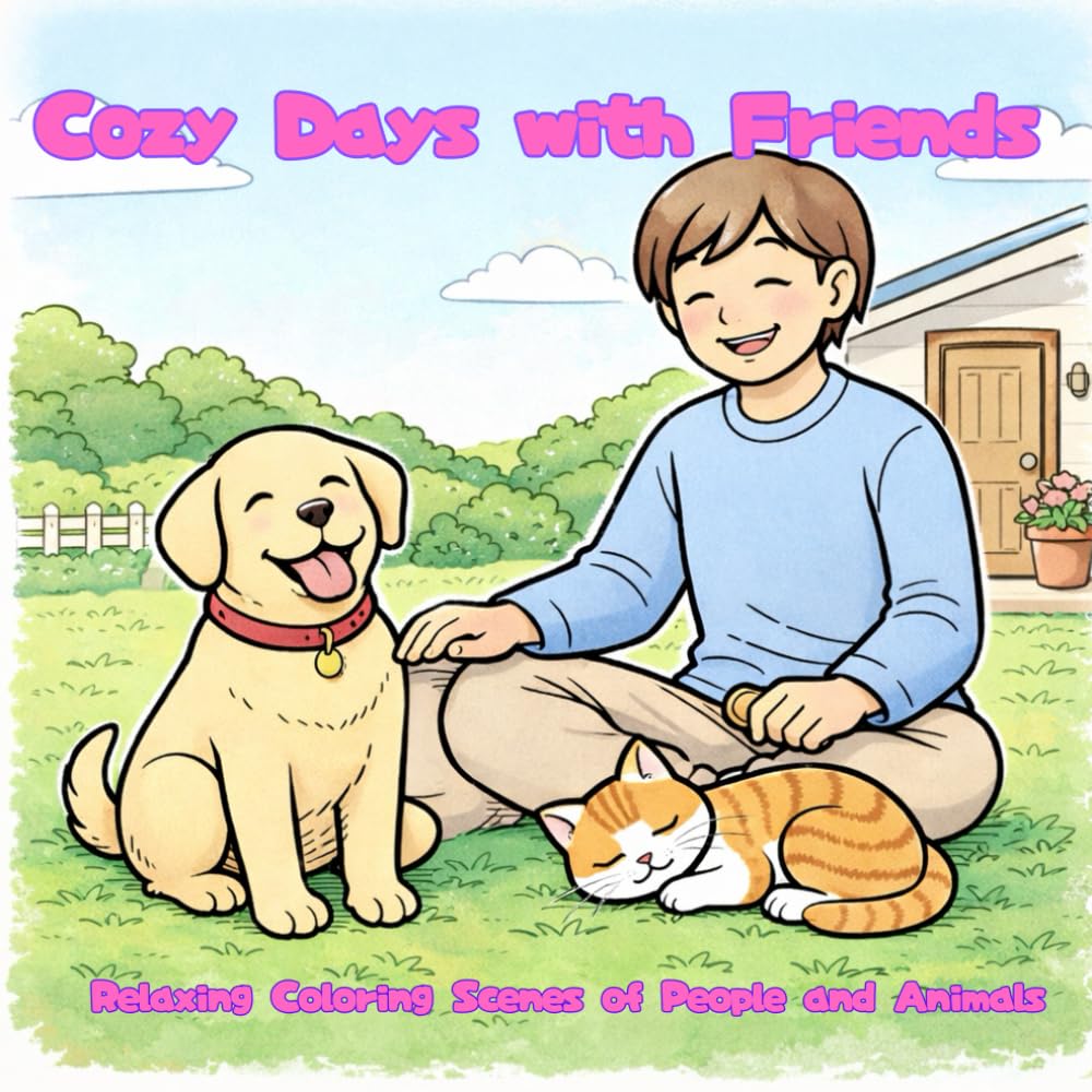Cozy Days with Friends: Relaxing Coloring Scenes of People and Animals