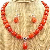 EASTCODE Fashion Natural Pink Orange Coral Necklace Earring Pendants Beads 18'Women Gift