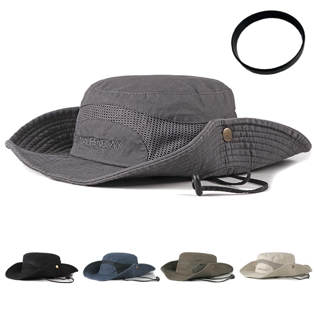 CheChury Hombre Sombrero de Sol de algodón protección UV Sombrero de Verano Sombrero Pescador de Transpirable Sombrero de Playa Sombrero de Safari Sombrero de Pesca Plegable con Correa Ajustable