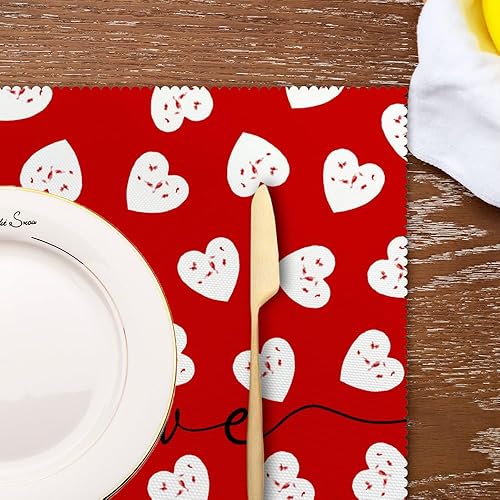 Miniatura 7 de Aremetop Red Love - Juego de 4 manteles individuales para el día de San Valentín, 12 x 18 pulgadas, románticos corazones de amor, boda, aniversario,