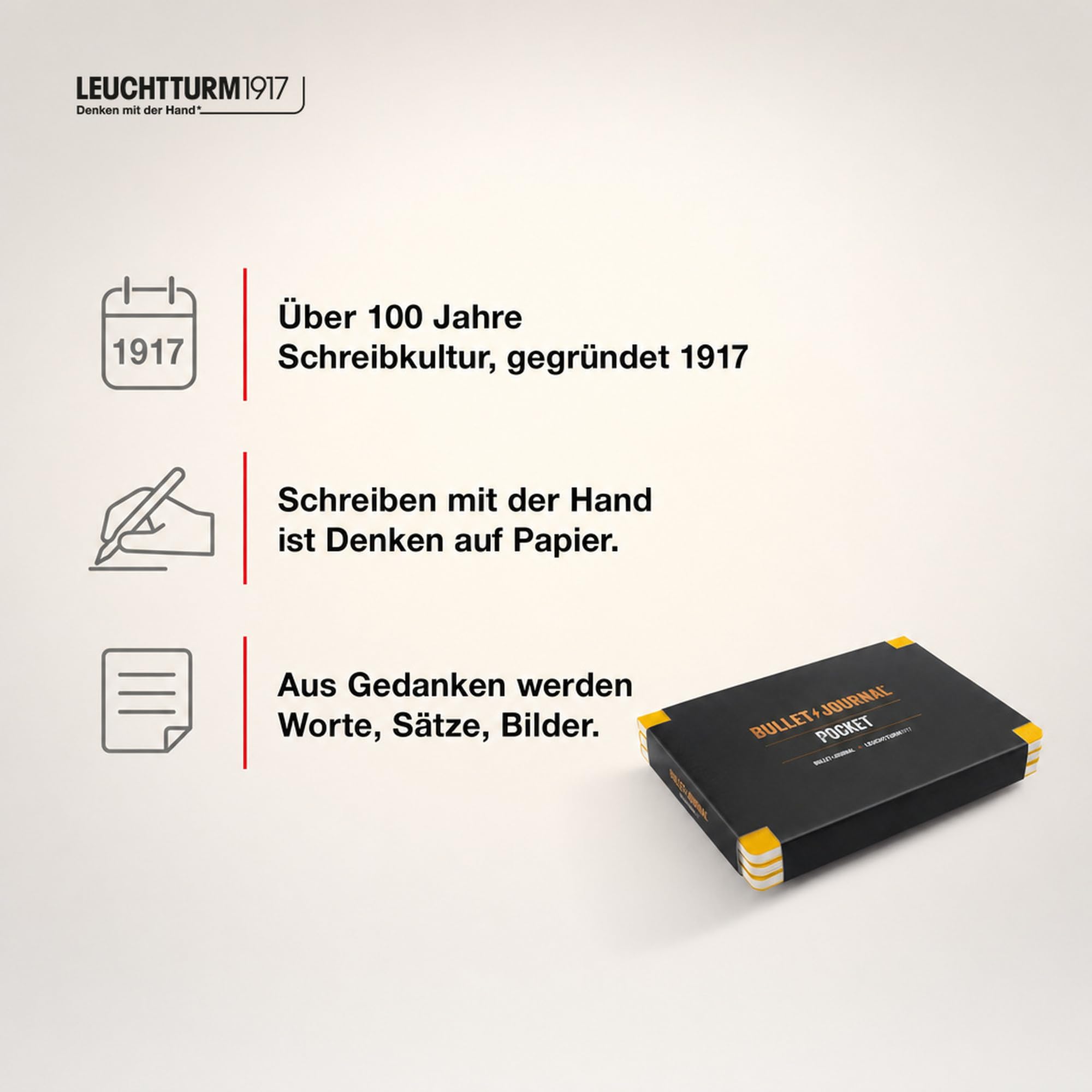 LEUCHTTURM1917 371629 Bullet Journal Pocket, 14,3x10,3 cm, 46 double pages numérotées, Pointillé, Yellow24, set de 3