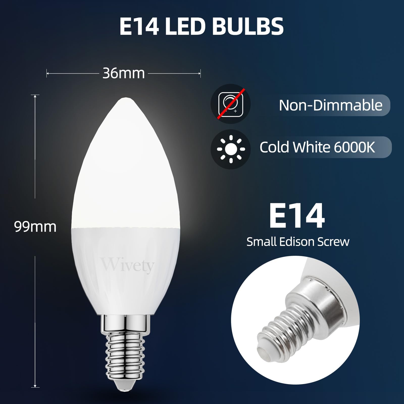 Wivety Pack of 12 E14 Cool White 6000K 6W (60W Equivalent) 600 Lumens, Non-Dimmable, for Indoor and Home Lighting - Image 2