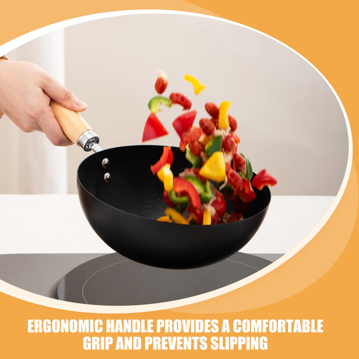 OSALADI Mini Padella Wok in Acciaio Inox 22 Cm Antiaderente senza Rivestimento con Manico Ergonomico, Padella per Uova e Cucina Quotidiana Adatta a Fornelli a Induzione a Gas, Accessorio