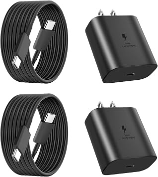 2-Pack 45W Type C Charger Super Fast Charging, Android Phone Wall Charger Block PD3.0 with 6ft USB C Cable for Sam Sung Galaxy S24 Ultra/S24/S23/S22, Galaxy Tab 45W 2Pack + 2Cable