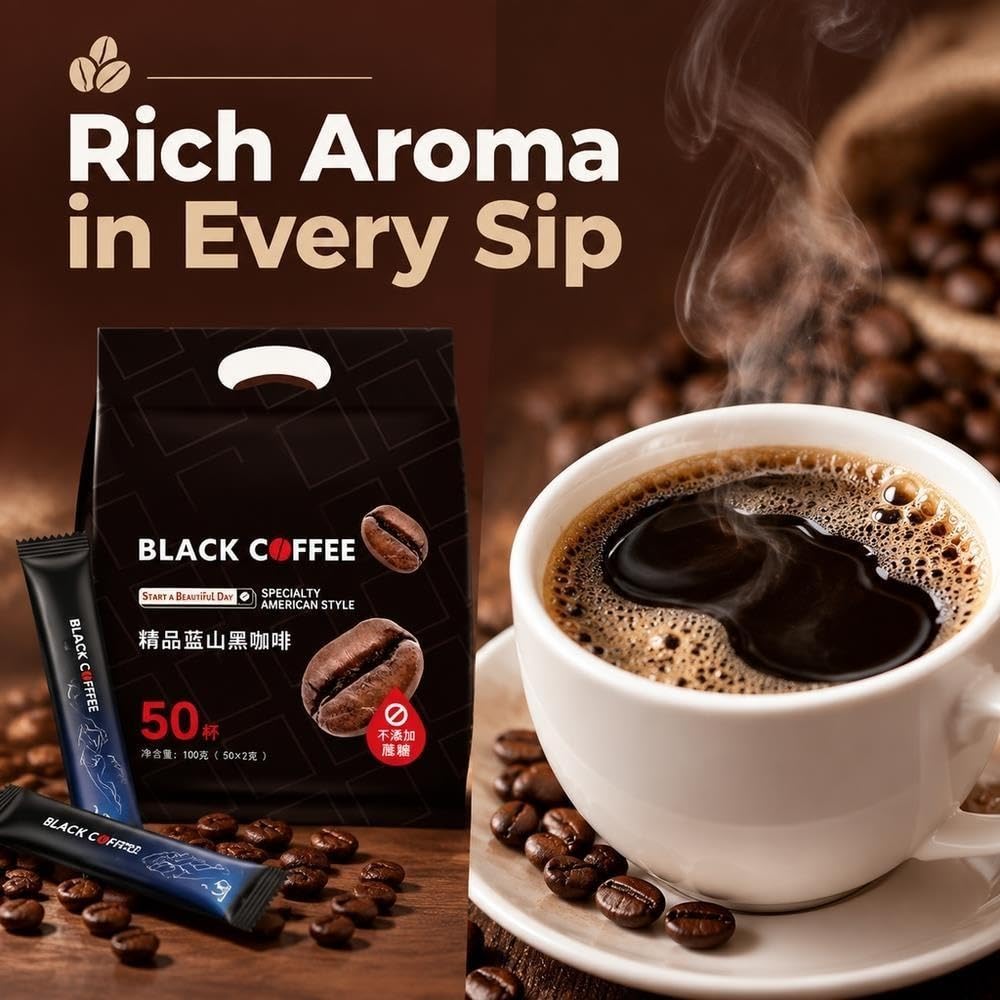 Café negro instantáneo, 50 barras, 100 g