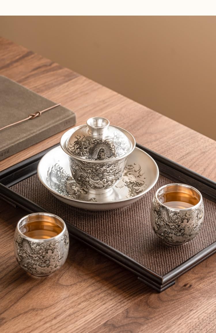 Złoty srebrny kubek ze smokiem, czajniczek Master Teacup, zestaw chińskich filiżanek do herbaty Kung Fu, ceramiczny zestaw do herbaty z porcelany, chiński zestaw do herbaty, tradycyjny zestaw do cer