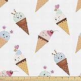 Ambesonne Ice Cream Fabric by The Yard, Tasty Cold Summer Treats Foods on Cones Kawaii Style Illustrated Pattern, Decorative Fabric for Upholstery and Home Accents, 1 Yard, Beige Brown
