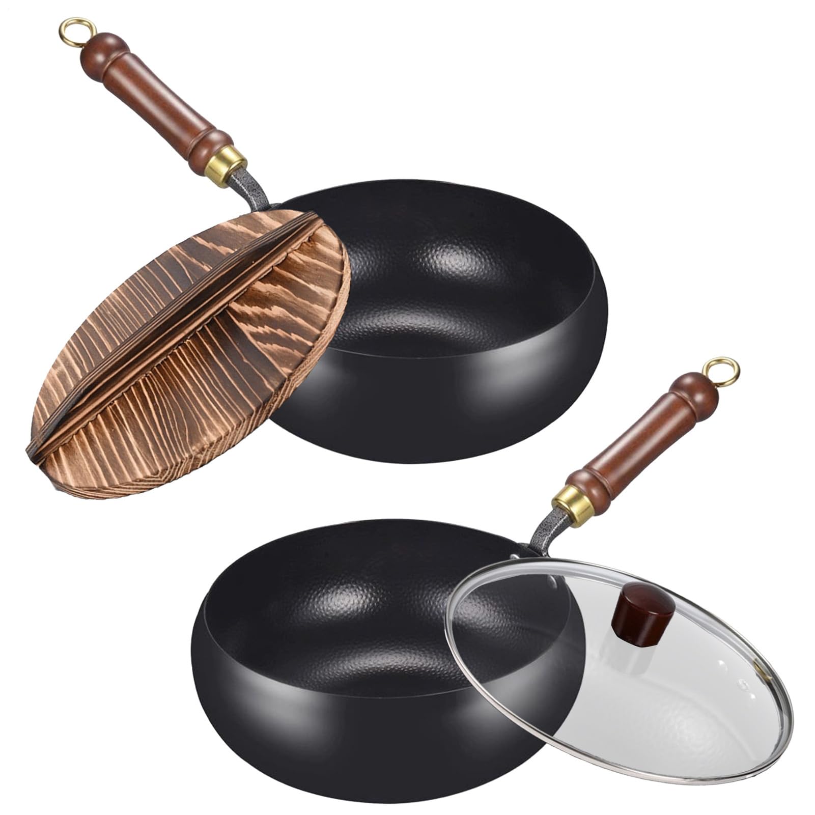 Poêle en fer traditionnelle wok ergonomique sans revêtement chimique