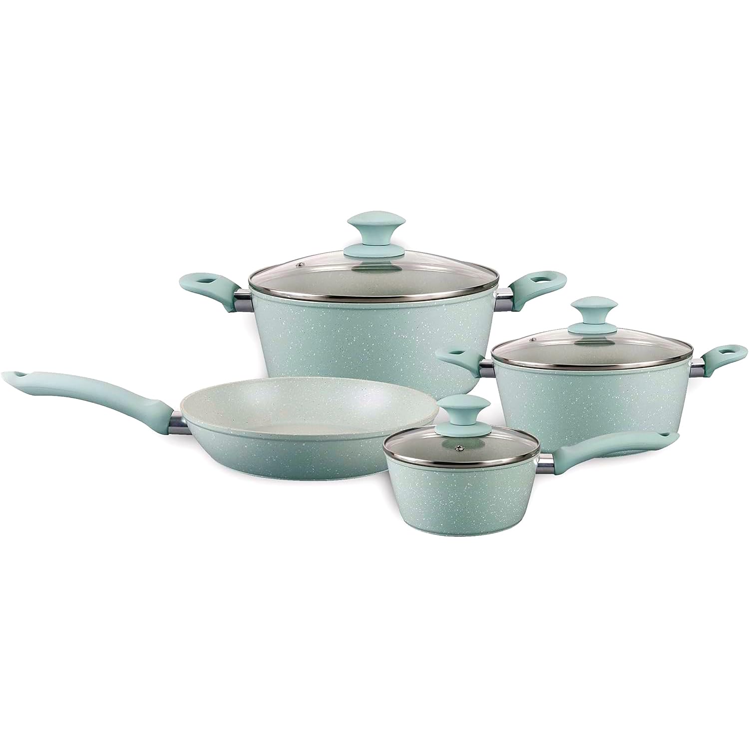 Wilson 7-Piece Cookware Set - Forged Aluminum with Induction Bottom, Includes 16cm Sauce Pan with Glass Lid, 24cm Frypan, 20cm Casserole with Lid, 24cm Casserole with Lid - Green