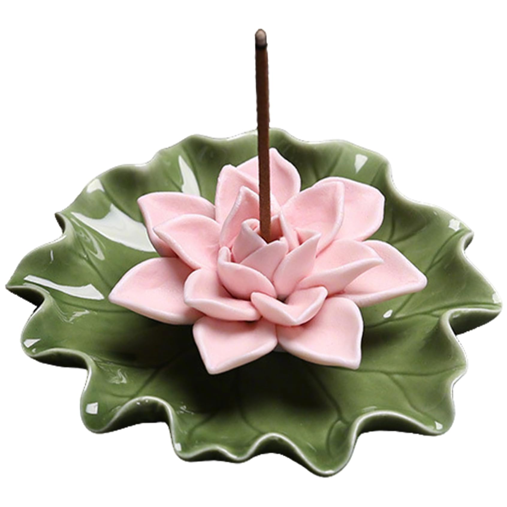 AwnsIMfreien Incense Burner, Lotus Incense Holder Ceramic Decorative Lotus Stick Holder with Leaf Base for Yoga, Meditation, Temple