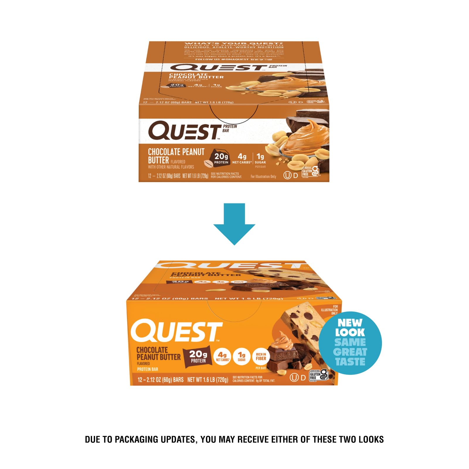 Quest Nutrition Chocolate Peanut Butter Bars, 20g Protein, 1g Sugar, 4g Net Carb, Gluten Free, Keto Friendly, 12 Count — Amazon image 2
