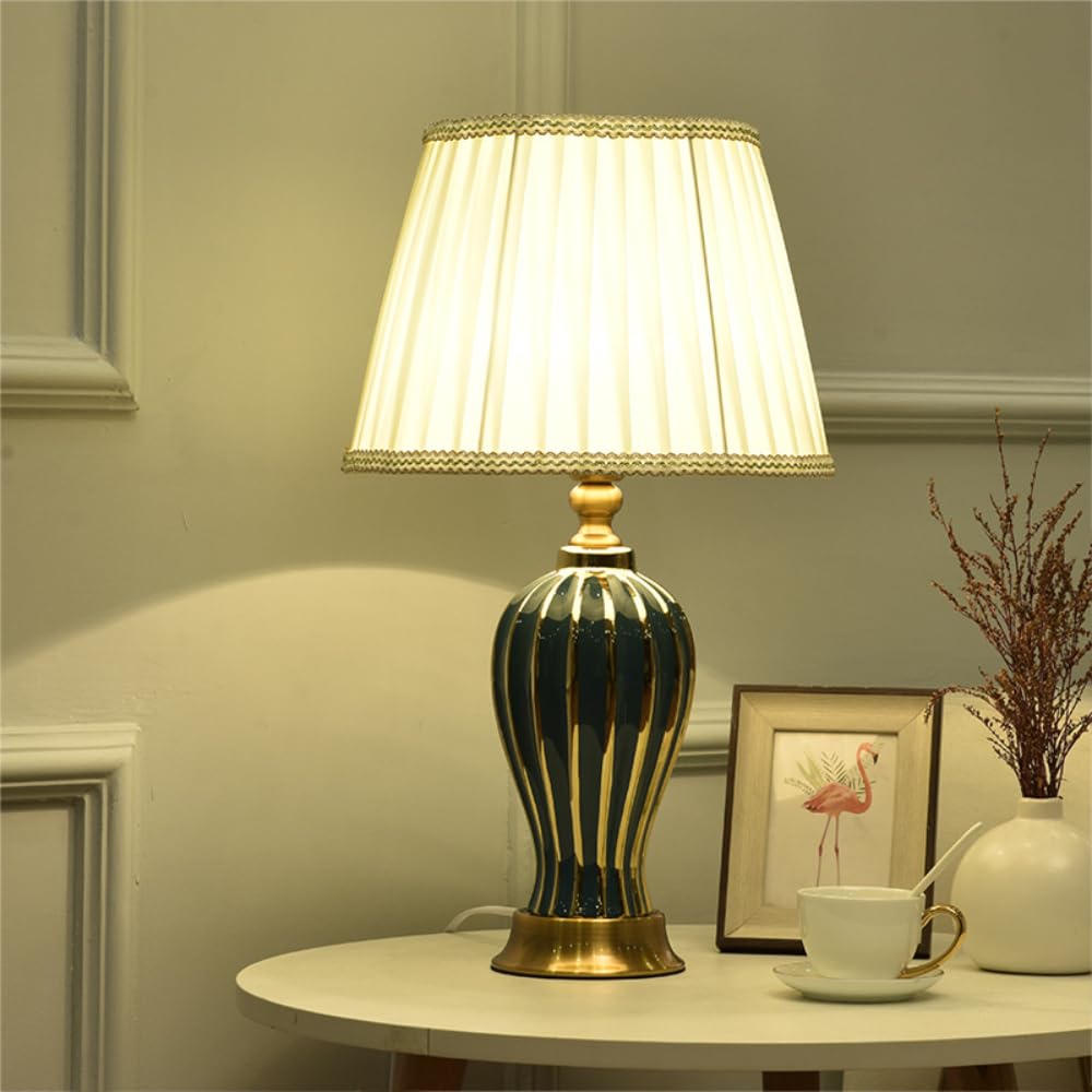 XINYASEE Lampade da tavolo in ceramica, lampada da comodino E27 moderna e tradizionale, lampade decorativa con paralume in tessuto per la decorazione di hotel, camere da letto e salotti (Verde)