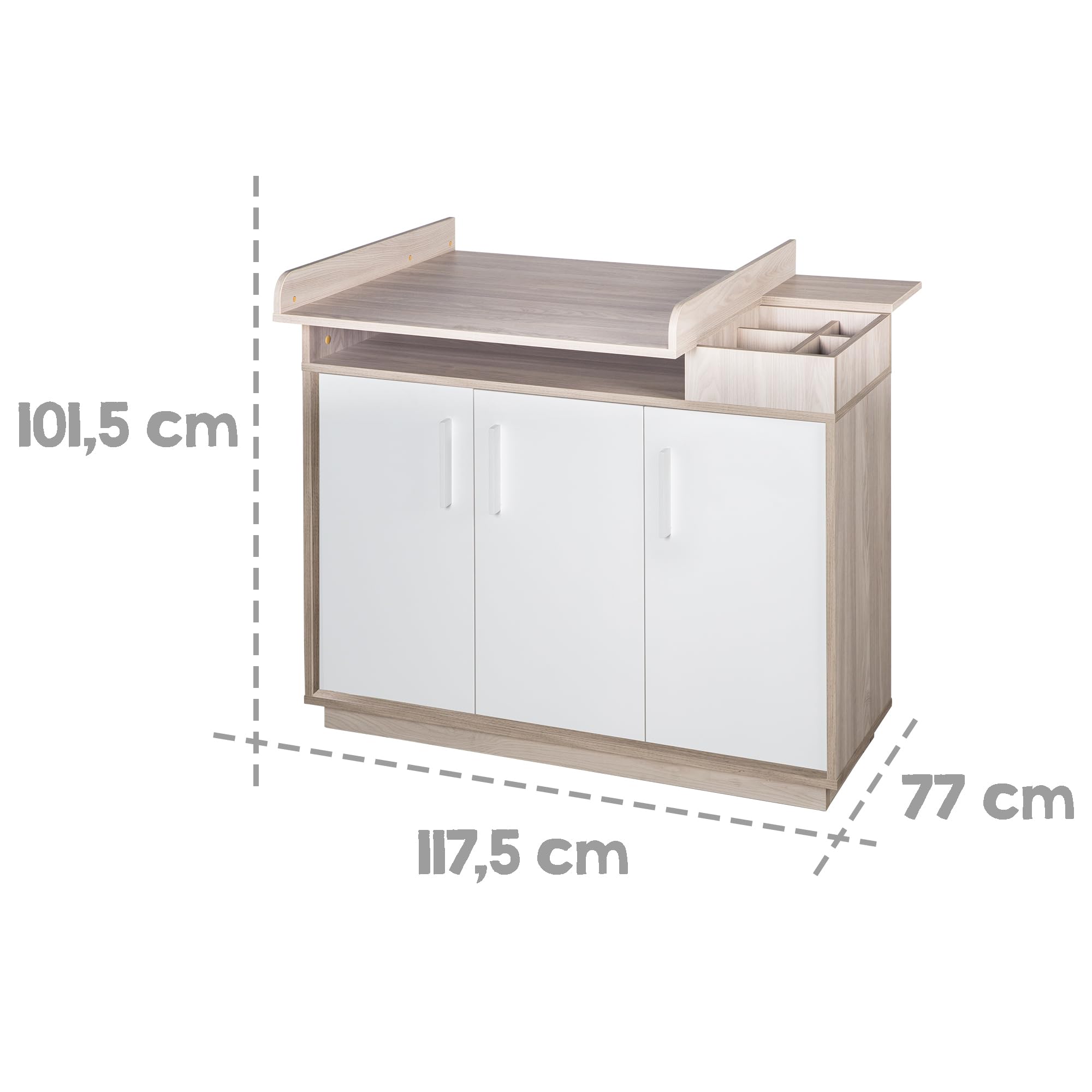 roba Chambre Bébé Complète Olaf - Lit Évolutif 70 x 140 cm + Commode à Langer + Armoire à 3 Portes - Blanc / Décor Bois