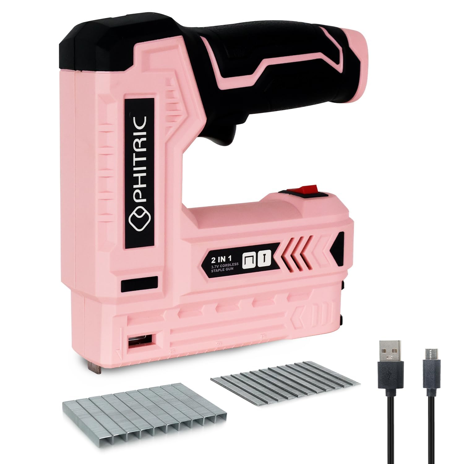 Pink Electric Light Duty Staple Gun, 2 in 1 Cordless Staple Gun for Upholstery with 3500 Staples & Nails, 3.7V Power Brad Nailer with USB Charger for Wood, Carpentry, Crafts, DIY