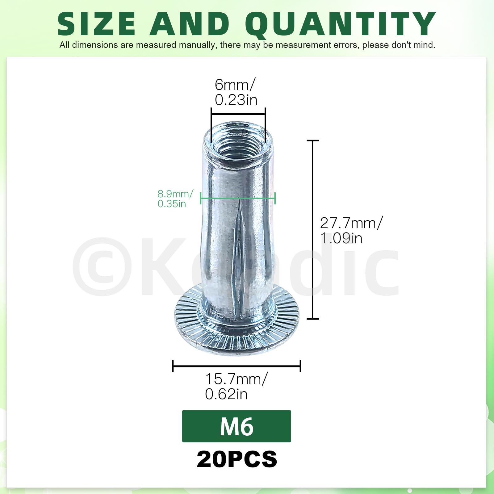Keadic 20Pcs M6 Multi-Grip Rivet-Nut Pre Bulbed Threaded Inserts - Image 2