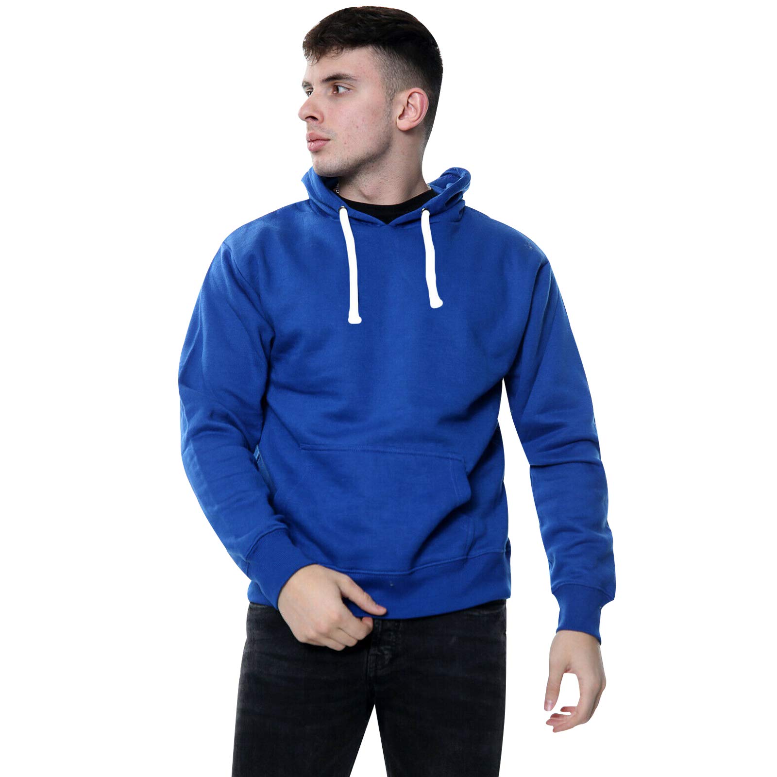 True Face Mens Hoodie Pullover Classic Hooded Top Plain Ribbed Cuff Long Sleeve Sweatshirt Pull Over Hoody Royal - 1, Small