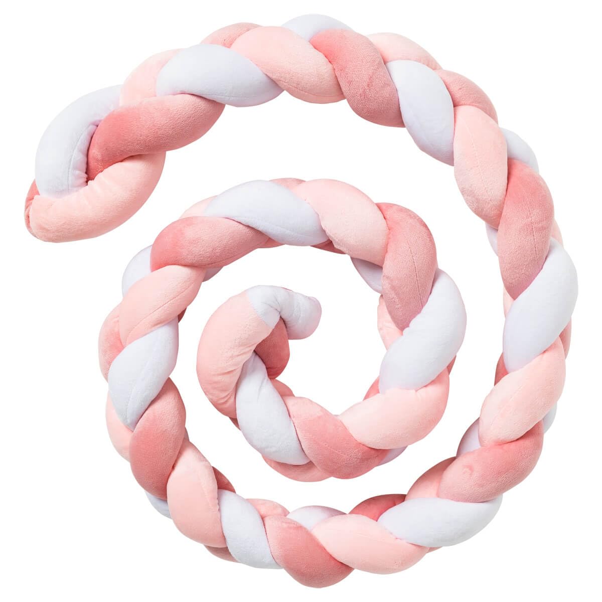 Babycalin - Tresse Bébé en velours ultra doux Blanc / Rose - 200 cm 3 brins - Tresse décorative bébé cocooning Oeko-Tex et lavable en machine - Moelleuse