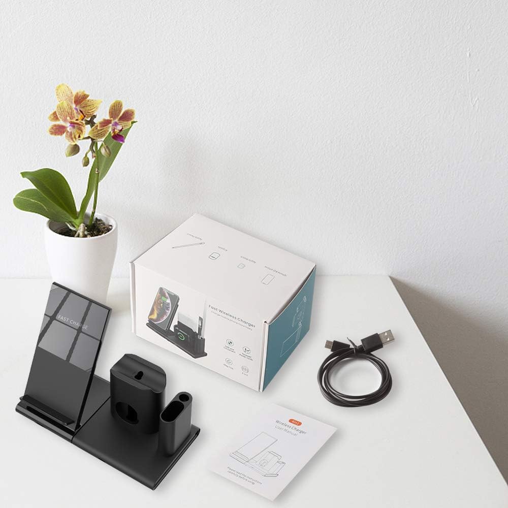 Featured Product Wireless Charger, 4 in 1 Fast Wireless Charger for iPhone 13/12/11/Pro/Max/XS/XR/X, iWatch 6/SE/5/4/3/2/1, Airpods Pro/2/Pencil (with AC Adapter)