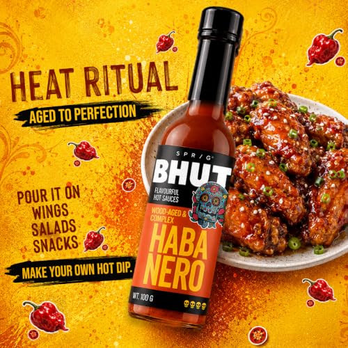 Image of Sprig Habanero Premium Wood-Aged Hot Sauce 55g | Expensive But Authentic | Taste of Habanero Chilies | Use as condiment, marinade or dip | No preservatives or additives | Vegan| For veg and non-veg cuisine | Use with Pizza, Chicken Wings, Salads & Snacks