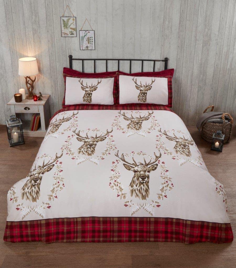 Rapport Angus Stag Reindeer Duvet Cover Bedding Set (Double, Red)