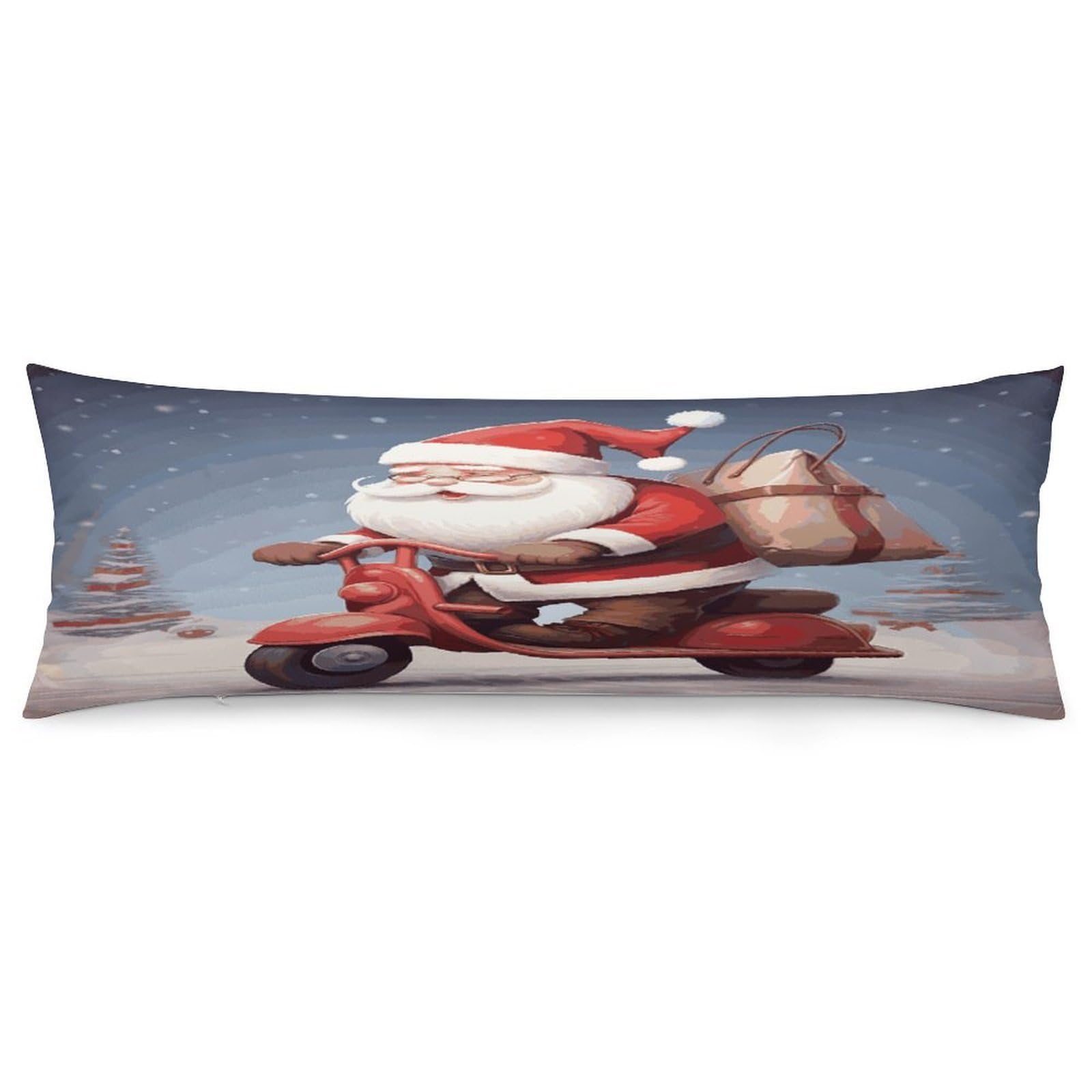 Santa Claus on Scooter Pillowcase Decorative Long Body Pillow Case Soft Breathable Body Pillow Cover Modern Large Pillowcase Cute Body Pillow Pillowcases for Bedroom Couch 18.9 X 53 Inch