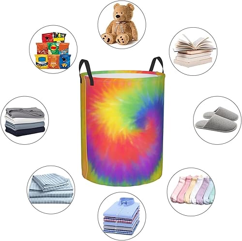 Miniatura 5 de 1 cesta de lavandería plegable con asas de teñido anudado, cesta de ropa sucia plegable fácil de transportar, cesta de almacenamiento redonda para