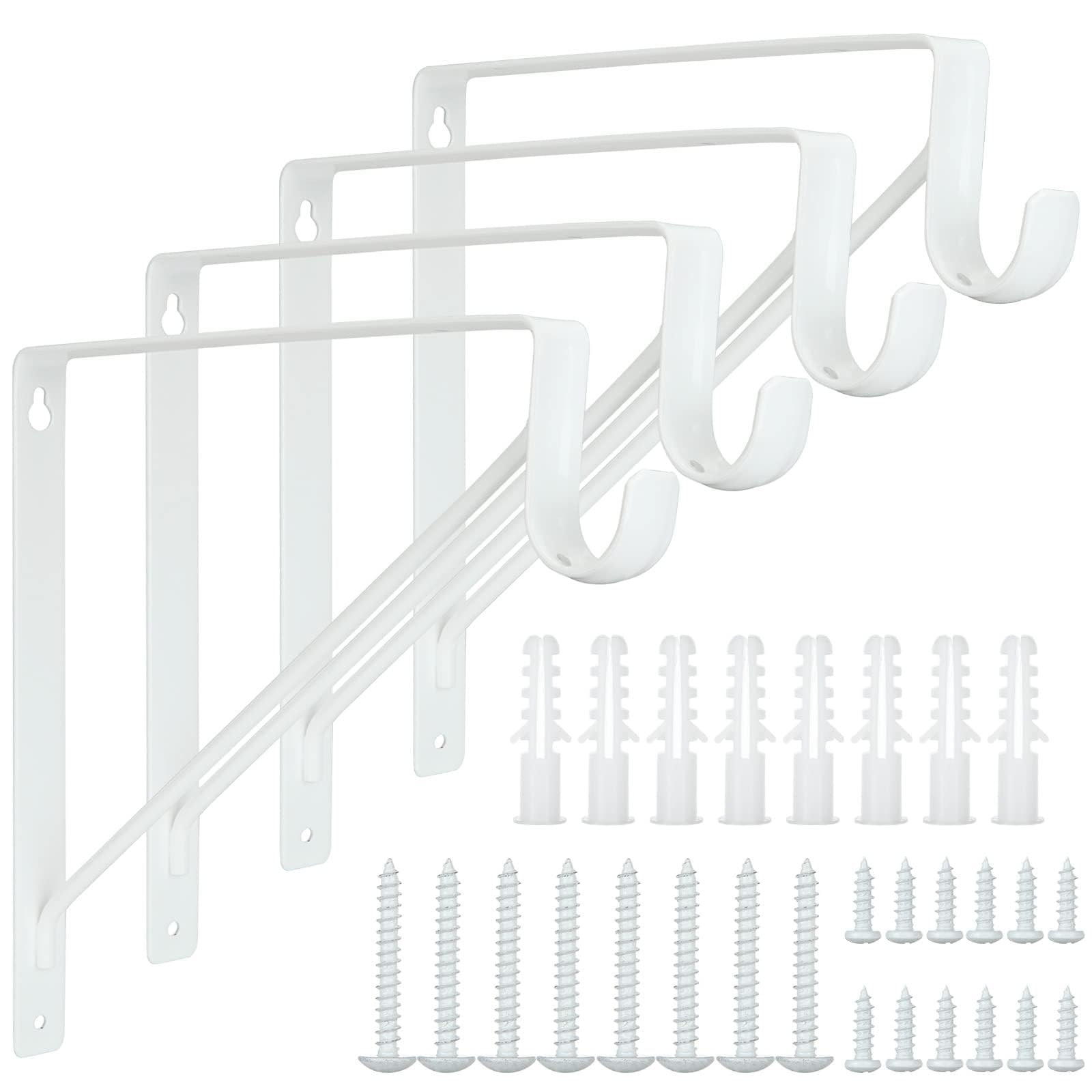 ASelected 4 szt., uchwyty półki ściennej, 275 MM× 275 mm, wytrzymały, biały uchwyt przemysłowy z ustą, mocowanie półki ściennej, przemysłowy wspornik pływający z żelaza - maksymalne obciążenie 68 kg