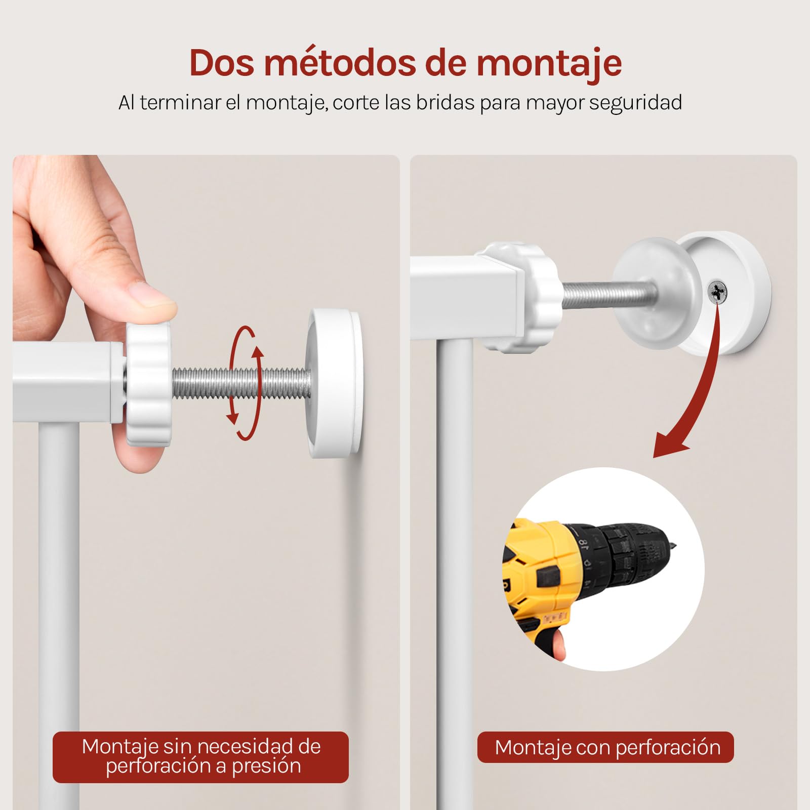 WOLTU Barrera Seguridad Infantil, Apertura de 75-107 cm, Barrera para Niños y Bebé, Barandilla Escalera Seguridad, Valla Metálica para Perros, Doble Bloqueo, Blanco