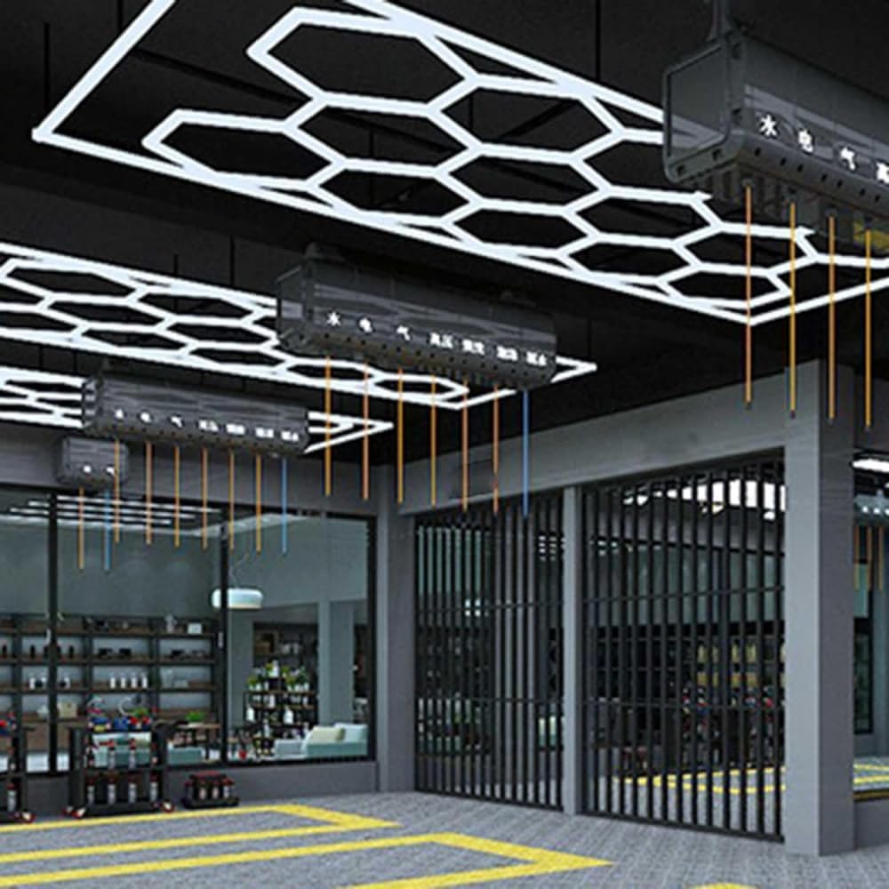 Plafonnier LED Nid D'abeilles, Éclairage De Garage LED Hexagonal Design, pour Atelier, Garage Automobile, Station De Nettoyage, Bureau, Atelier Polissage Auto-D