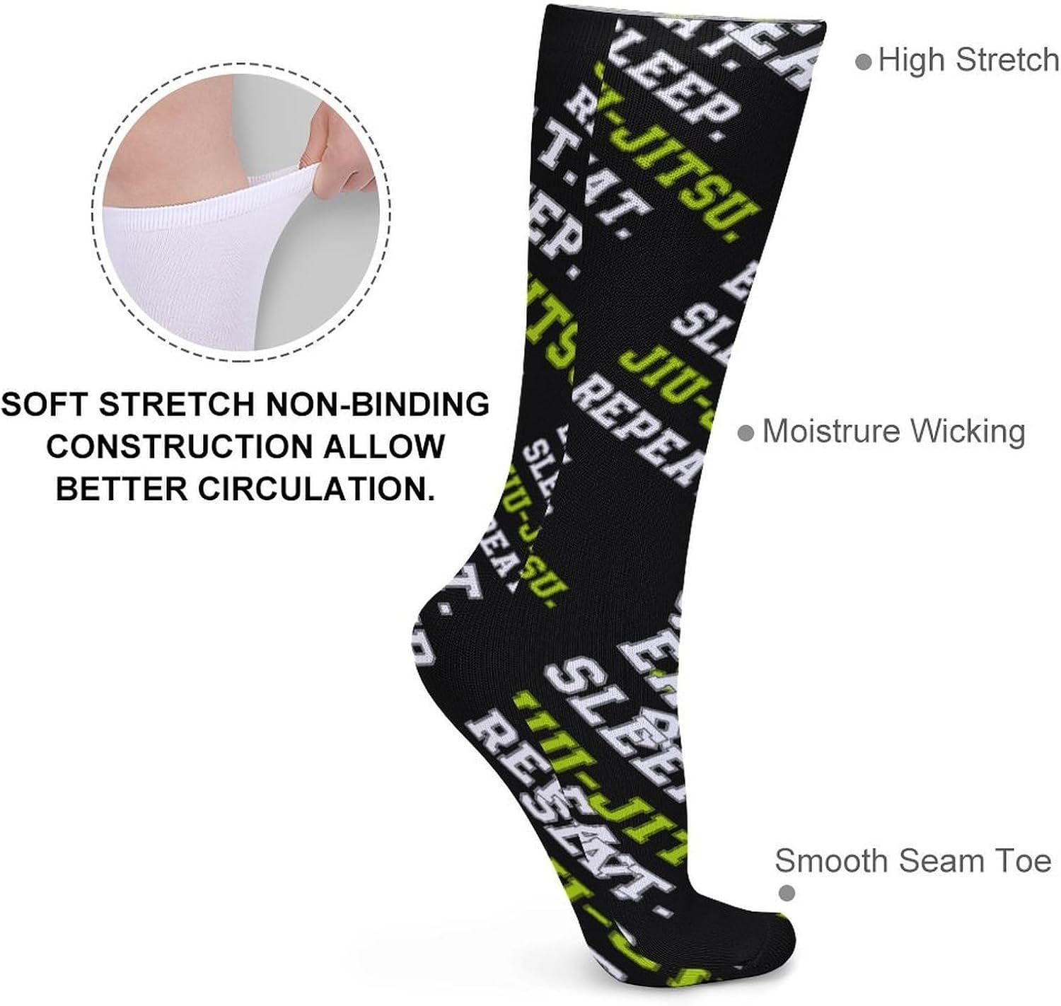 Eat Sleep Jiu-Jitsu Repeat Knee High Socks Casual Long Stockings Over Calf Sock Tube for Women Men