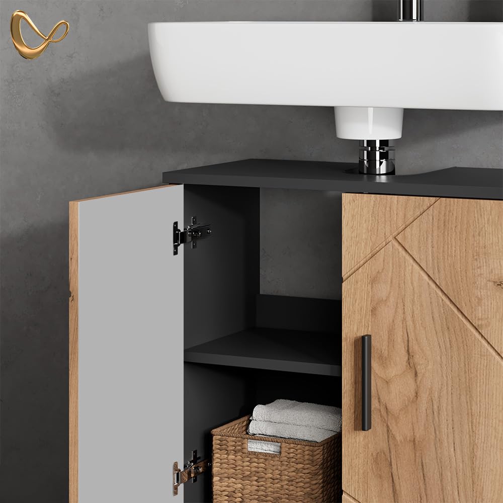 Livinity Mobile sottolavabo per bagno Ronco, Rovere dorato/antracite, 60 x 59 cm