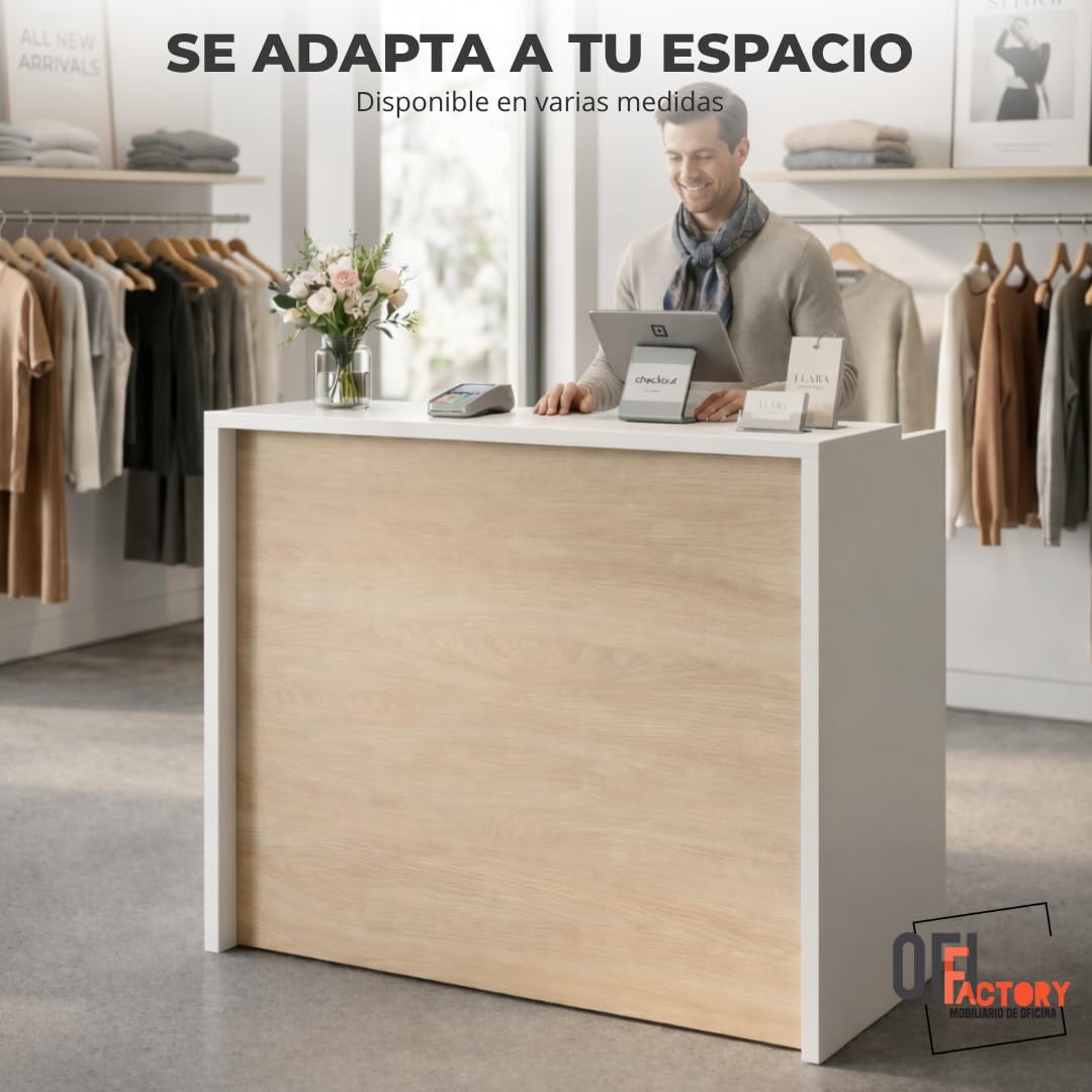 Mostrador Recepcion Profesional | Mostradores para Tiendas de Madera 25MM Grosor | Mesas para Recepción de Oficina, Peluqieria | Mueble Recepcion con Estanteria (Acacia, 120x105x50)