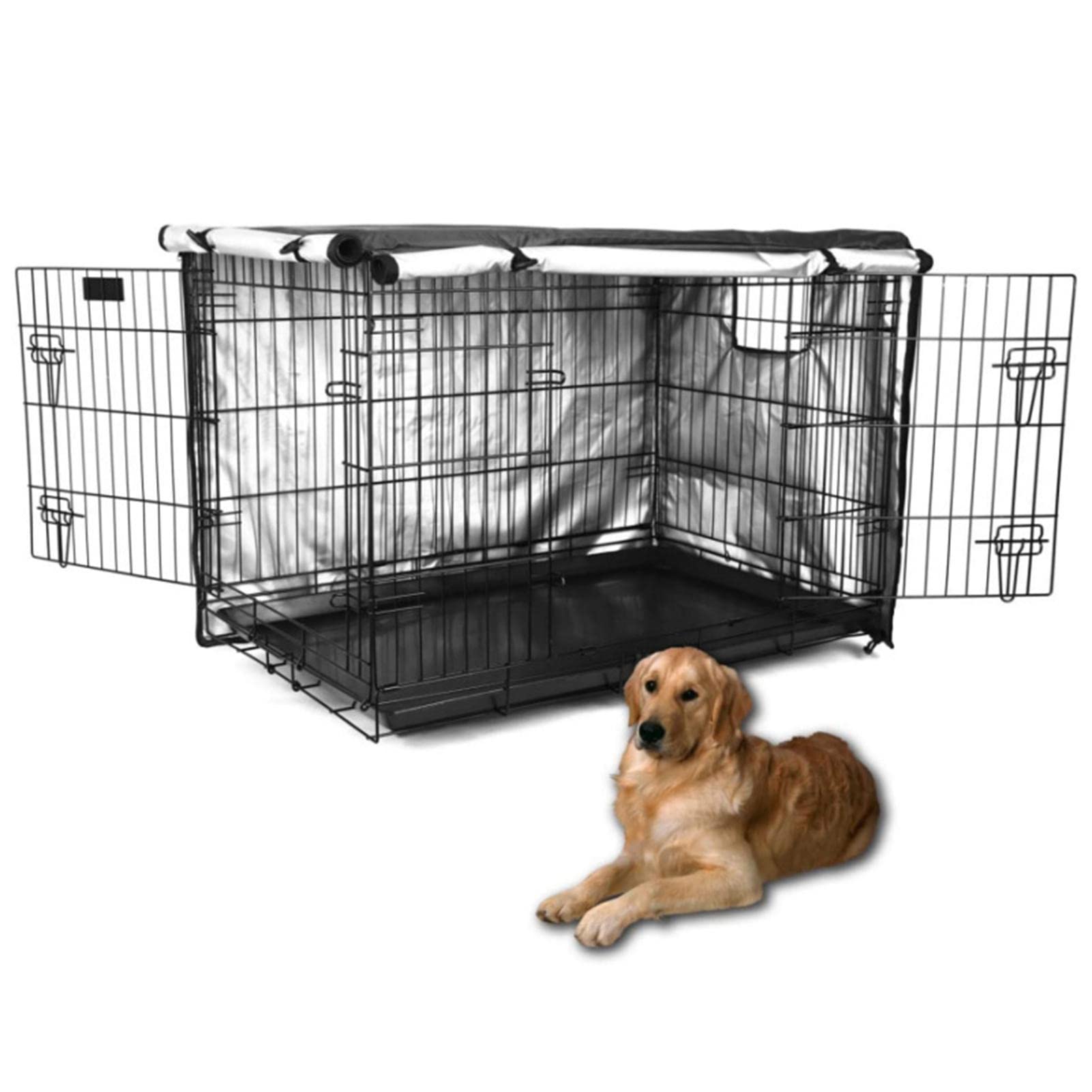Copertura per Gabbia per Cani, Copertura per Gabbia per Cani in Tessuto Rivestito in Argento 210D Copertura Impermeabile per Cuccia per Animali Domestici, con Porta a Conchiglia