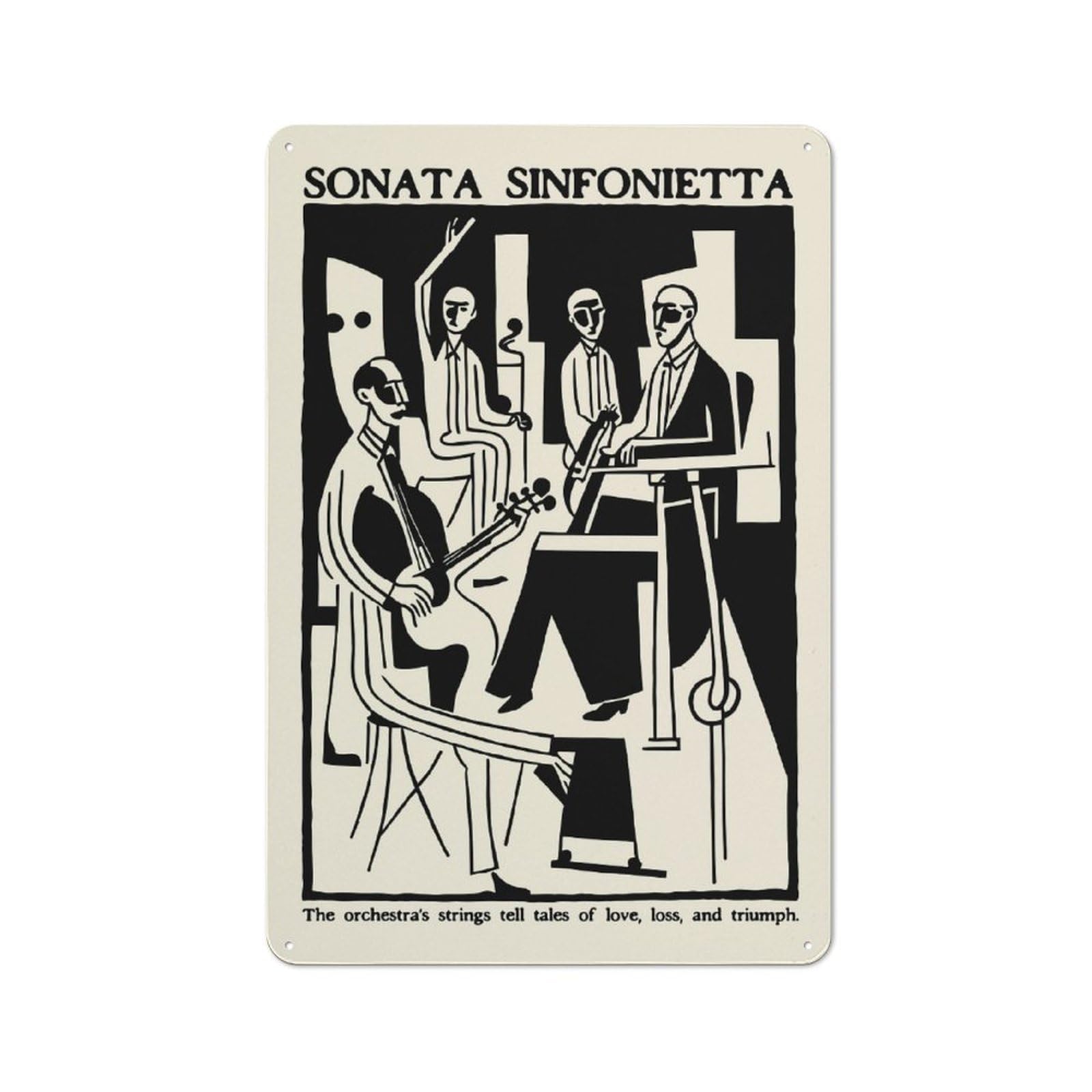Junmoney Style-21 String Quartet Illustration Rustic Metal Wall Sign 30X20cm For Workshop Wall, Suited To Makers And Diy Enthusiasts