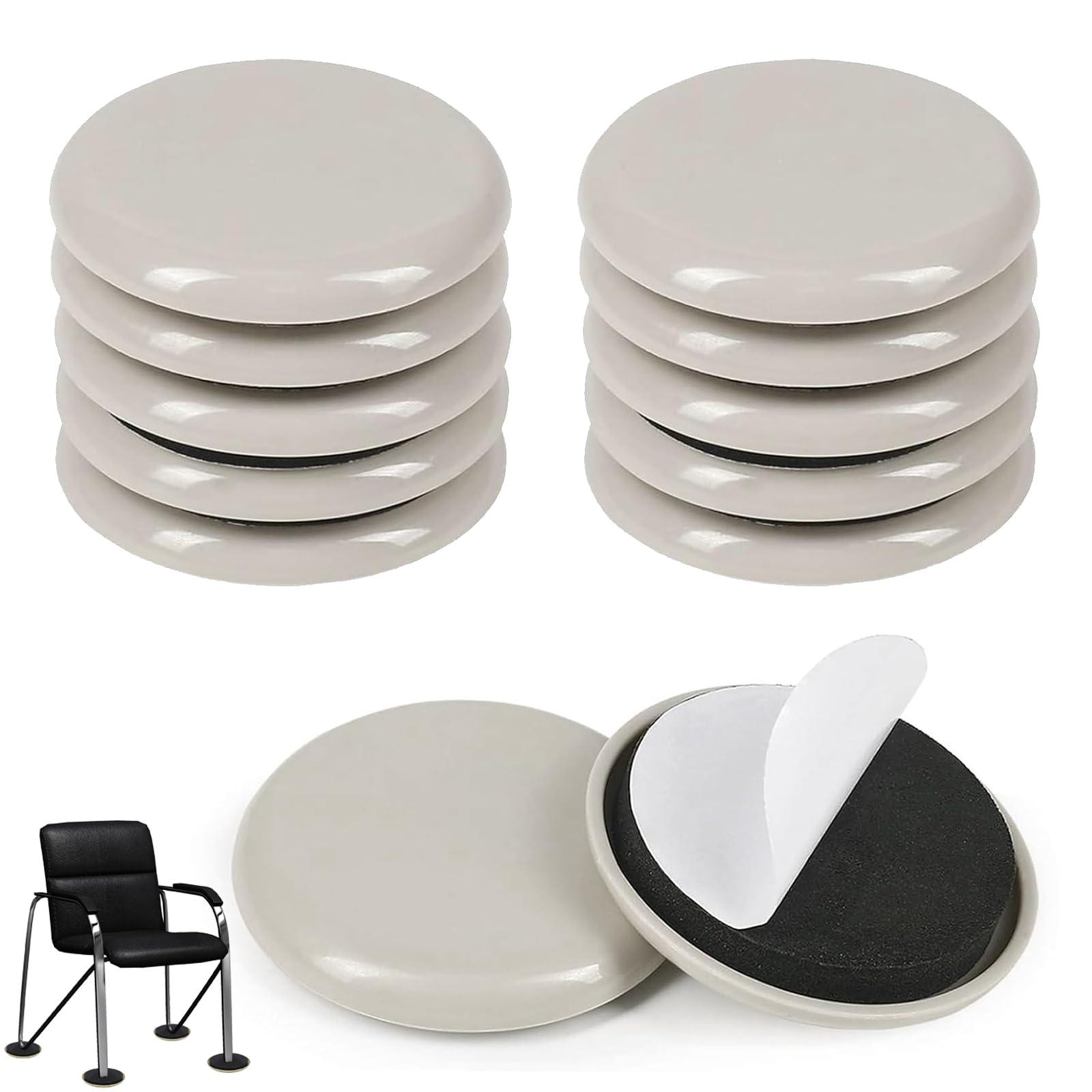 12 PCS Furniture Sliders for Carpet, Furniture Sliders for Heavy Items, Furniture Gliders, for Carpet and Hard Wood Floors(Beige 50mm)