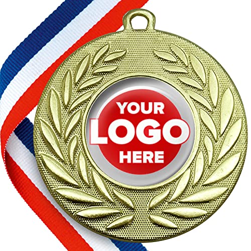 Personalised Medals with Logo (10 Pack) Custom Metal Awards with Ribbon Fully Assembled Ideal for Events Businesses Clubs & Promotions