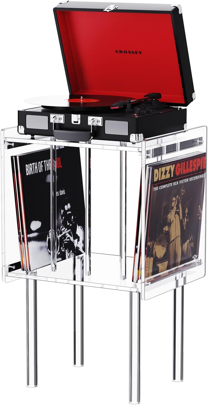 Acrylic Record Player Stand, with Vinyl Storage, Acrylic Side Table, 43 x 37 x 66 cm (Clear)