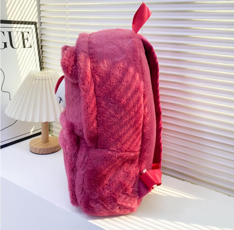 HOKMAH Cute Backpack Fuzzy Daypack for Women, Kawaii Y2K Grunge Cartoon Backpack Bookbag Fluffy Shoulde Bag Christmas Gifts (Red)