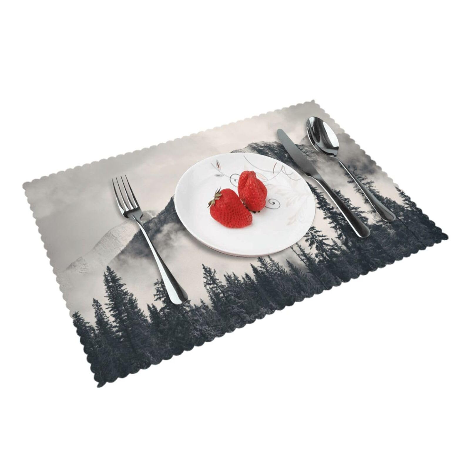 Bnvsadc Canadian Smokey Mountain Cliff 4 Pcs Heat Resistant Placemat 45X30 Cm, Printed Non-Slip Place Mats For Kitchen Dining Table Indoor Outdoor
