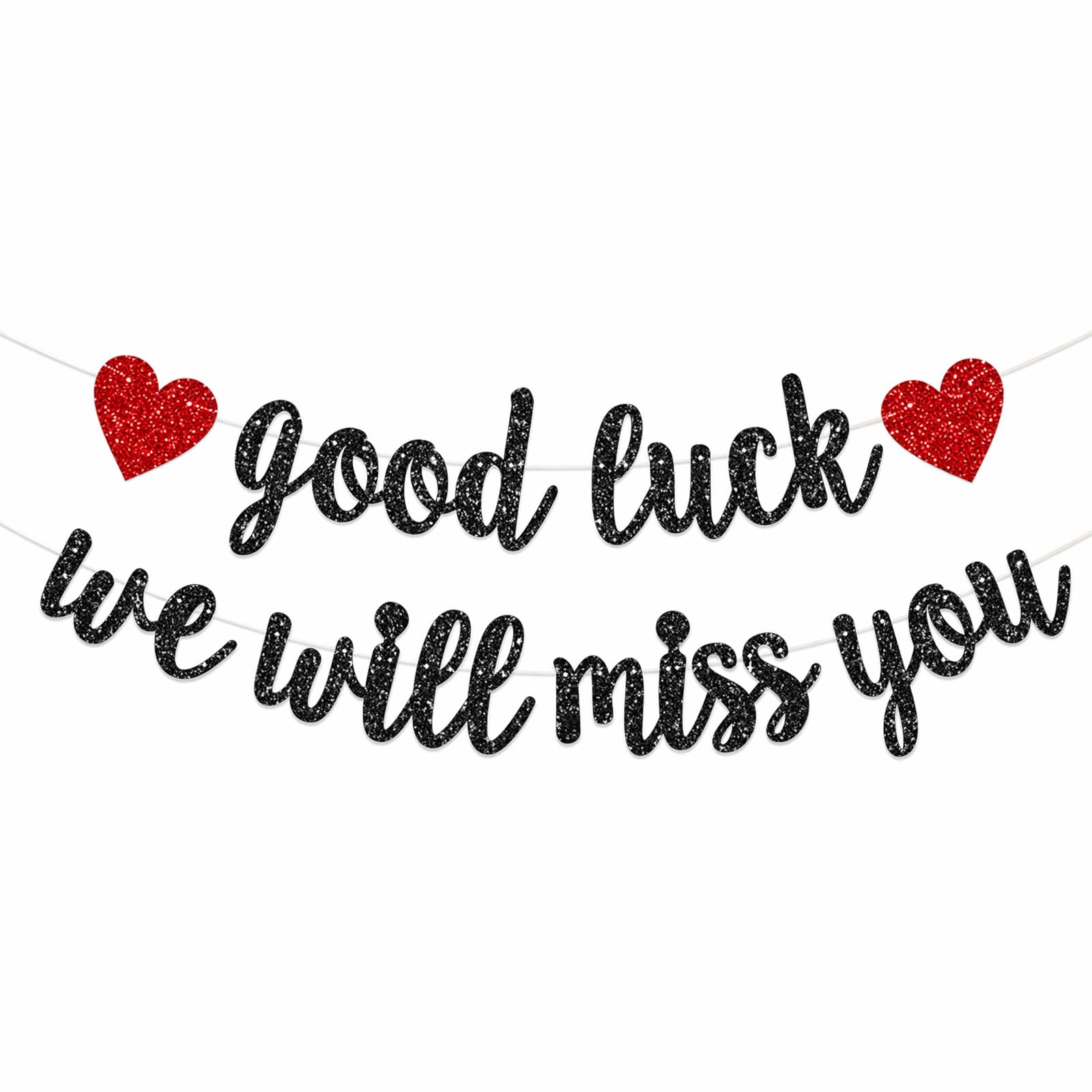 Black Good Luck Gold Glitter Farewell Banner We Will Miss You Decorations for Graduation, Retirement, Going Away Party