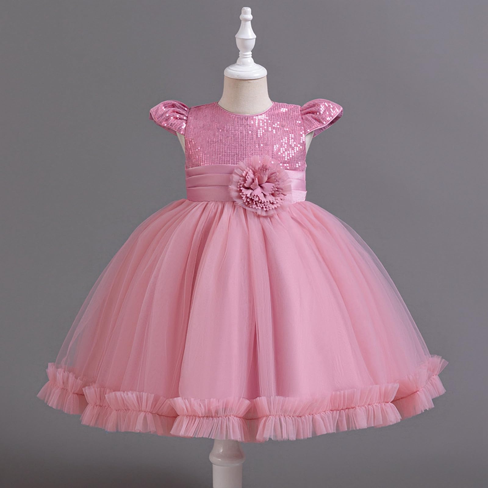 HLTYGWX Kleider Mädchen Kleider Kleider Rock Funkelndes Blumen-Partykleid für Mädchen Kurzarm Tutu-Kleid mit Glitzerdekorationen für Festliche Anlässe