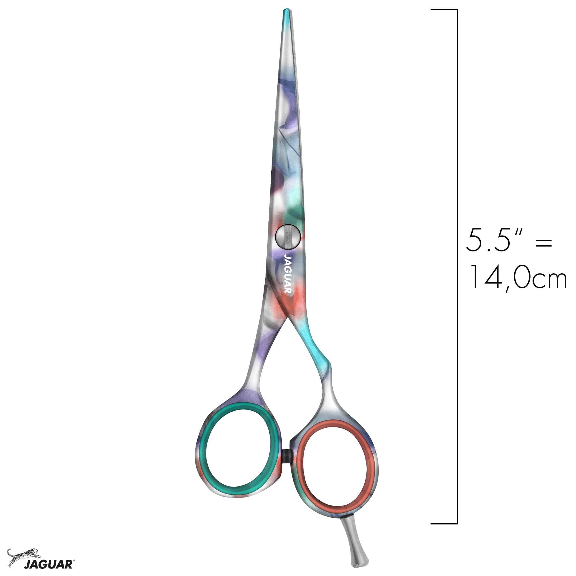 JAGUAR Ciseaux à cheveux JaguART IN HEAVEN 5.5" | Ciseaux de coiffeur en design offset | Revêtement high-tech anti-allergénique et résistant en qualité photo | Fabriqués en Allemagne