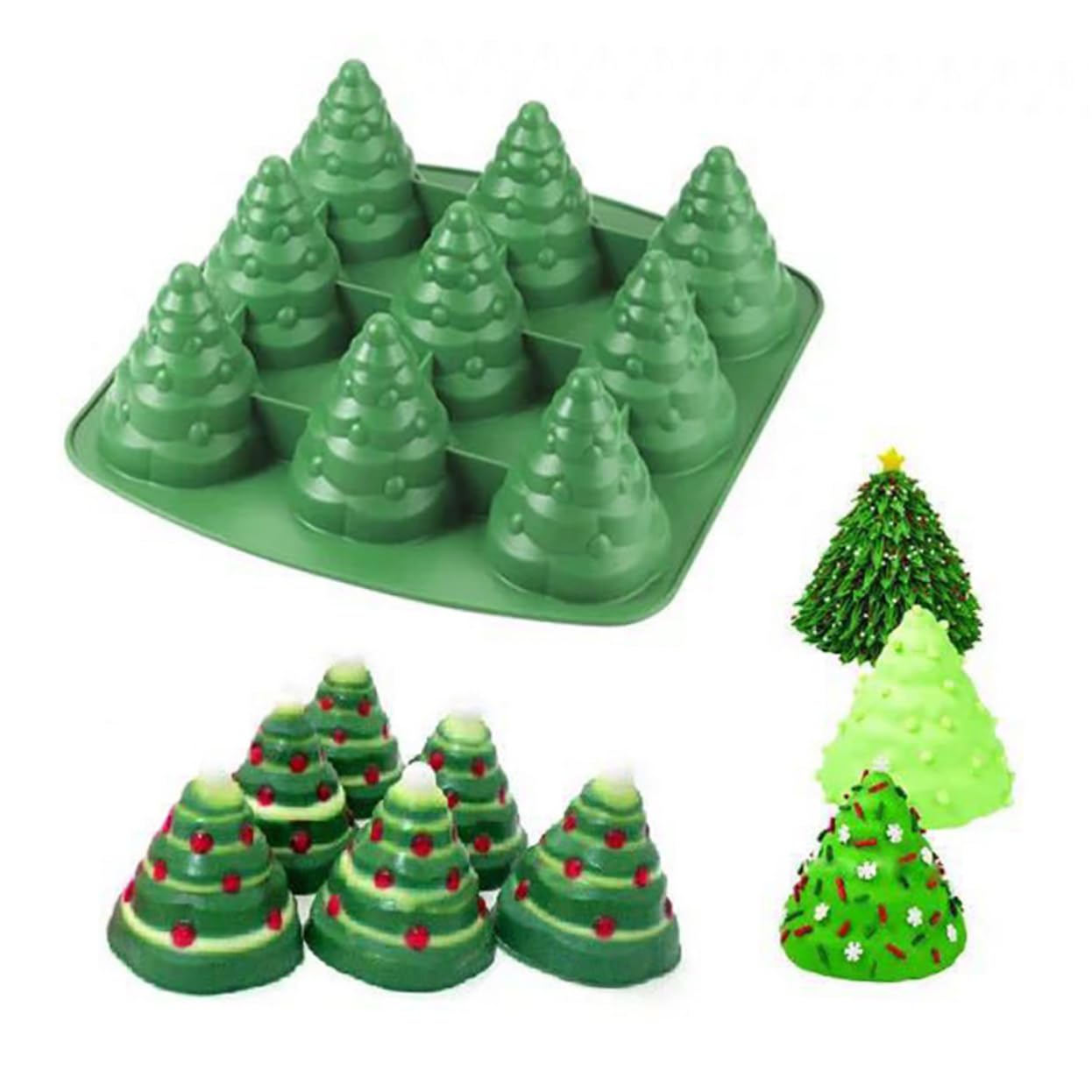MAGICLULU 2 Piezas Lata de pastel de árbol de Navidad divertido molde para hornear molde para hacer chocolate molde de tridimensional adorable molde de chocolate Green