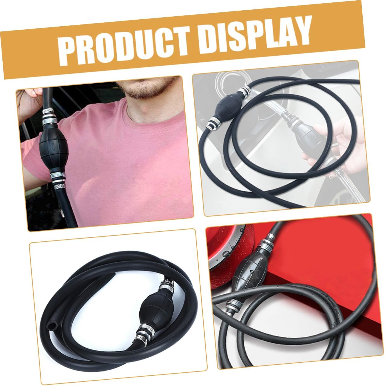Manual Fuel Transfer Pump Rubber Siphon Hose for Portable Hand Pump for Cars Boats and Fish Tanks 1.5m Length
