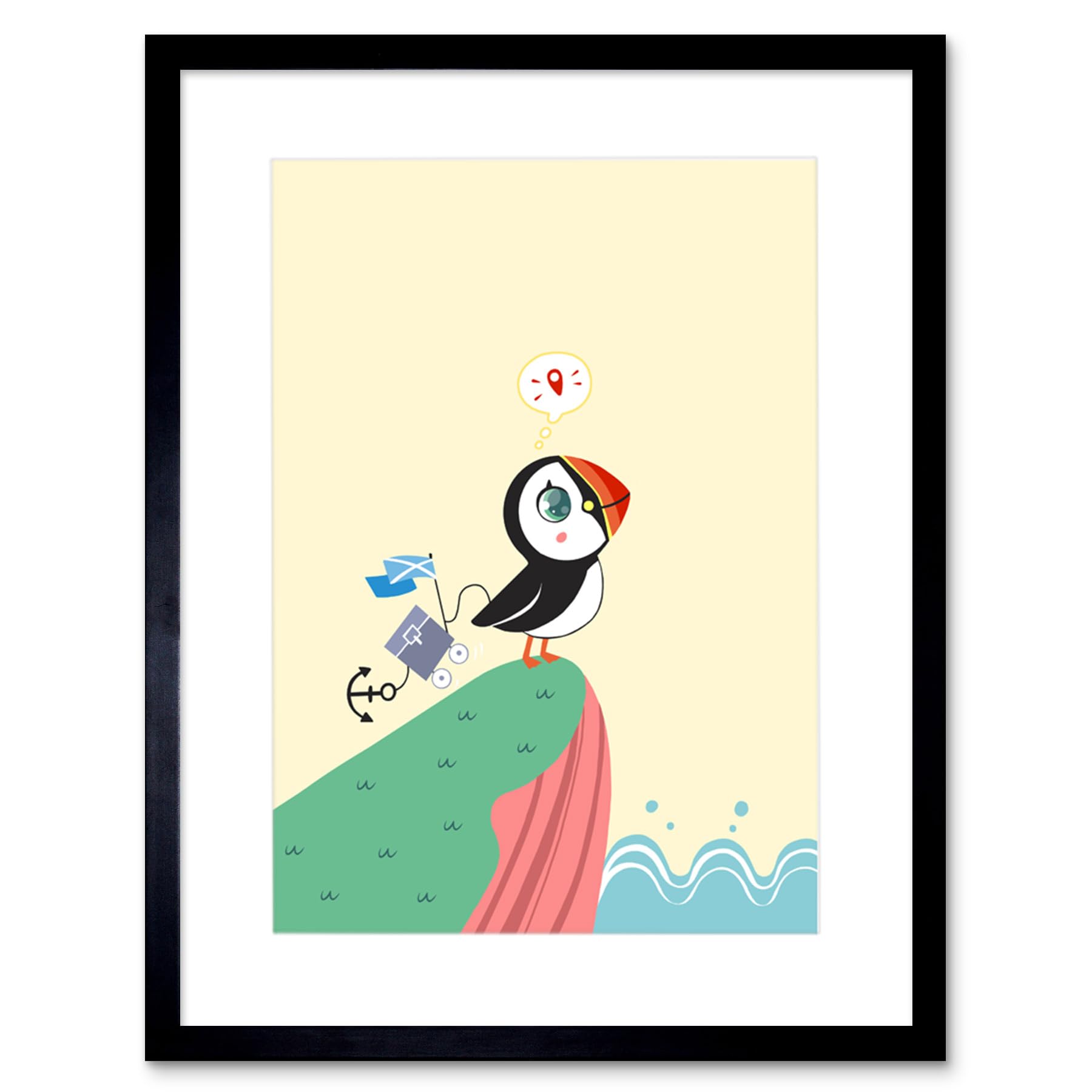Wee Blue Coo Puffins Travel Voyage Art Print Framed Poster Wall Decor 9x7 inch