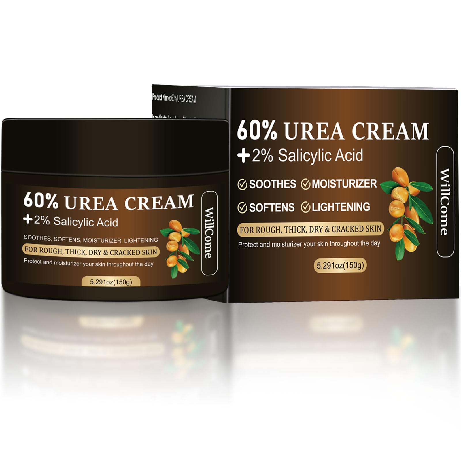 WillCome Urea Cream 60 Percent with 2% Salicylic For Feet Maximum Strength, Callus Remover Gel,Foot&Hand Care Cream Urea Lotion for Dry Cracked Heels and Feet Treatment& Repair,5.29 oz