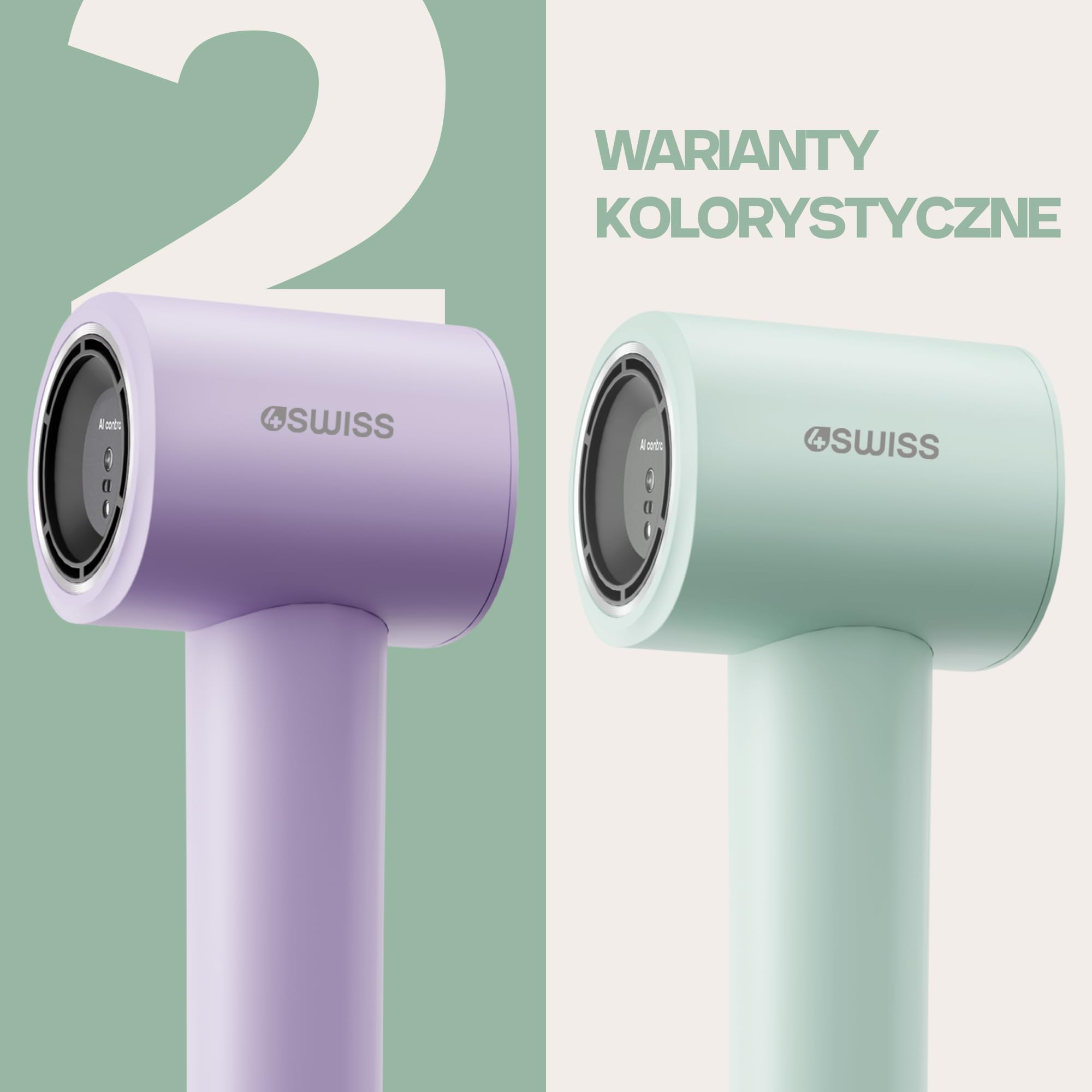 4Swiss Suszarka do Włosów Jonowa do Włosów Hair Dryer Wygładzająca Mała Podróżna Hairdryer Cicha Poręczna Lekka Regulacja Temperatury Prędkości 1000W Zwiększająca Objętość - F326 SmartAI+ Miętowy