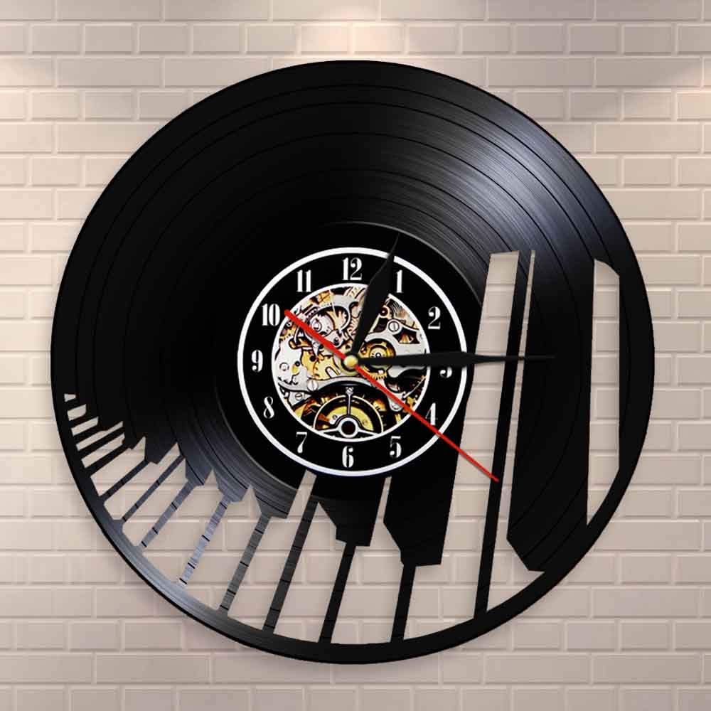 Dia 30cm Tastiera per pianoforte Wall Art Onda sonora Orologio da parete Pianista Disco in vinile Orologio da parete Musical Home Decor Musica classica Amanti regalo 7 colori Orologi da parete modif